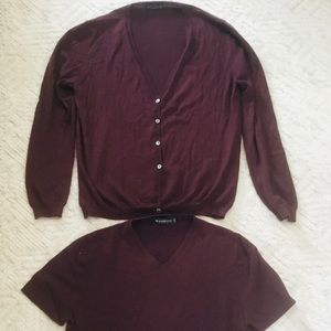 Manrico CashmeremCardigan Set with v neck sweater